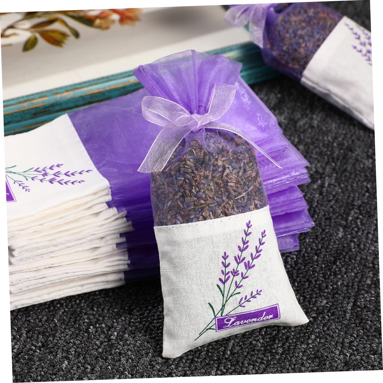 GARVALON 50pcs Lavender Sachet Bags for Empty Perfume Sachets Decorative Scented Drawstring Pouches