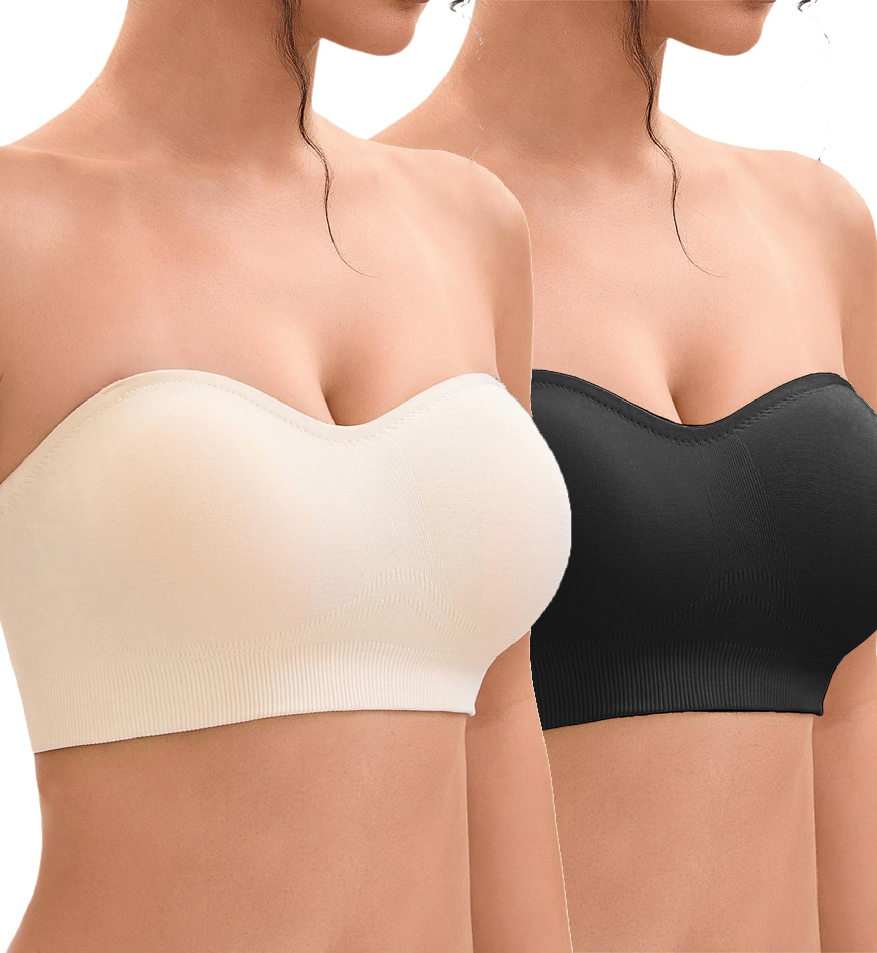 Reggiseno da donna senza spalline, senza ferretto, morbido, taglie grandi, push up, in silicone, antiscivolo, senza cuciture, con spalline trasparenti e nere