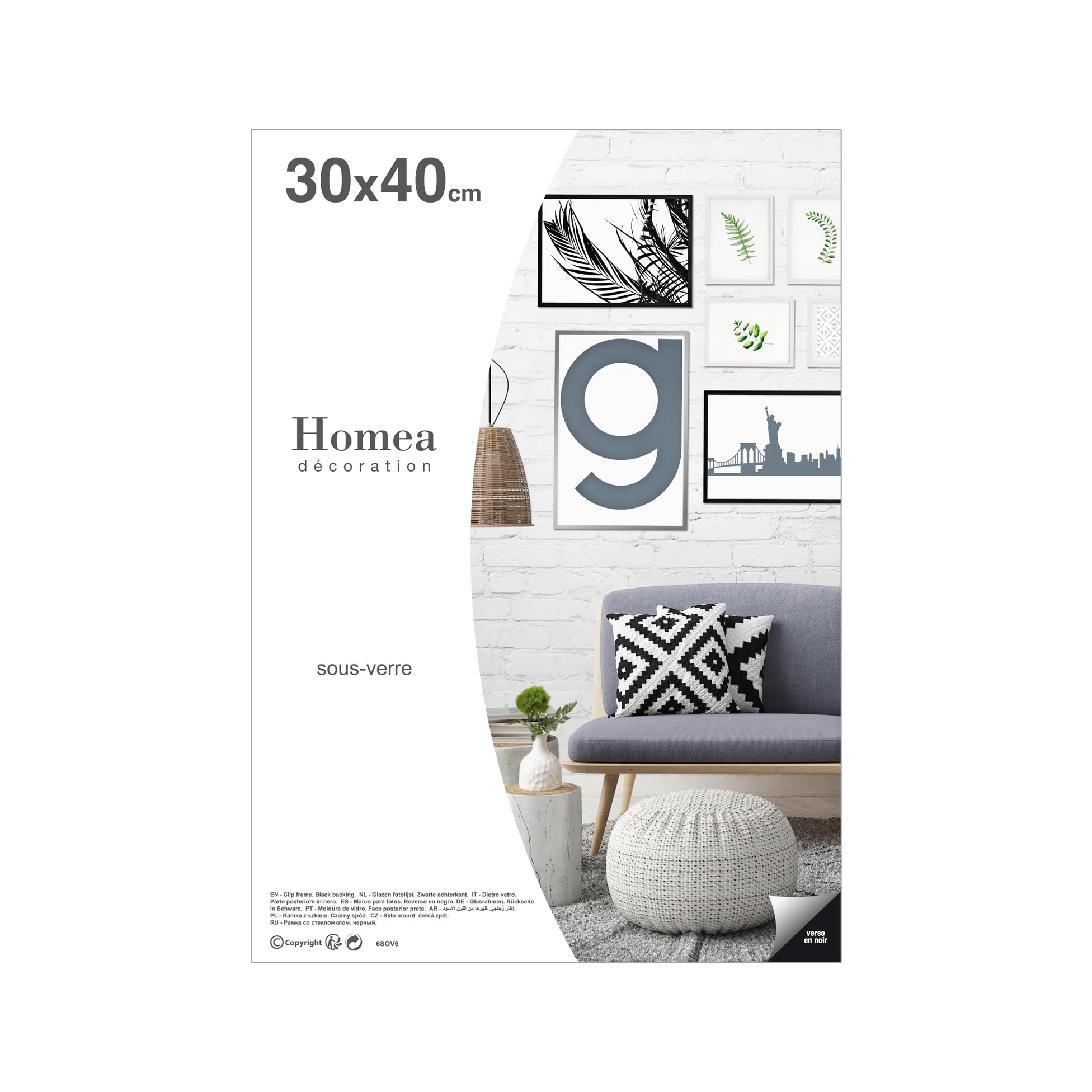 Homéa, Sous-Verre pour Photo ou Affiche 30 x H40 cm en Verre Transparent