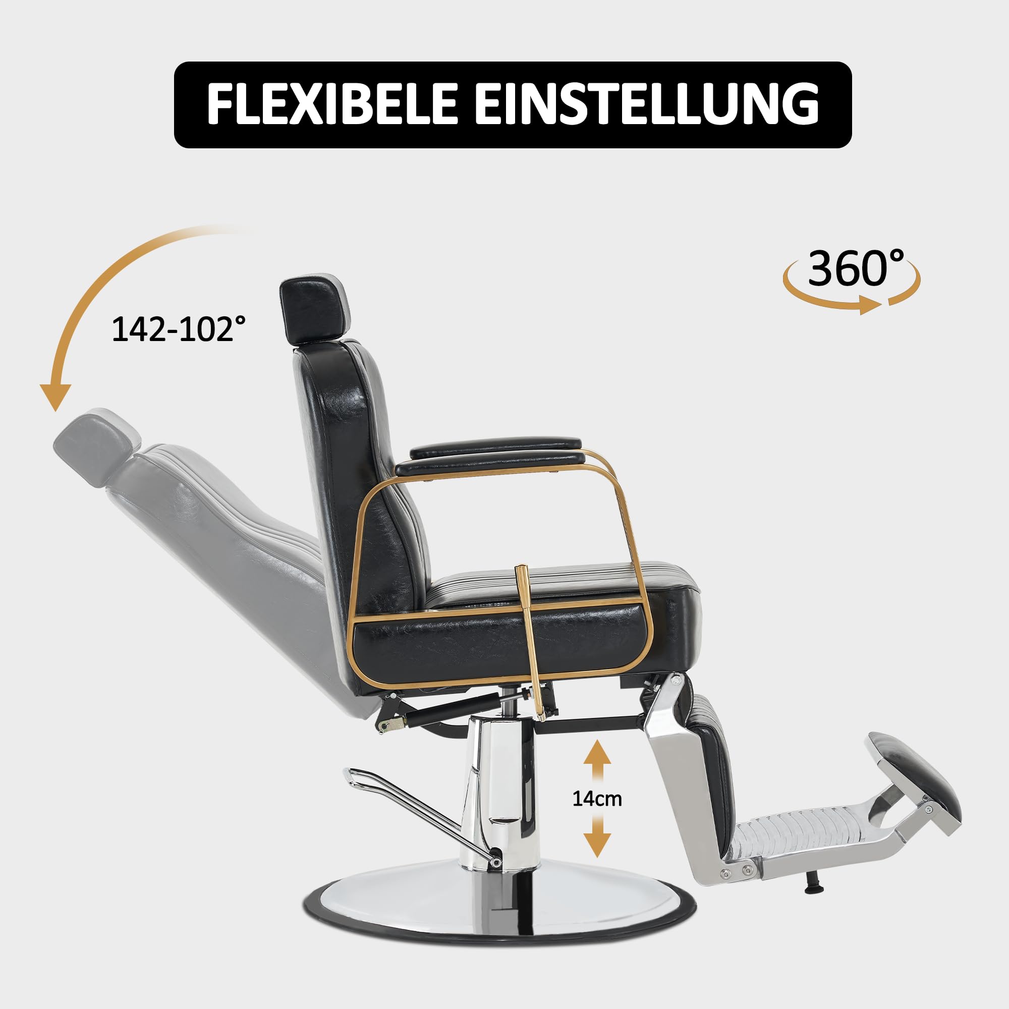 BarberPub Barberpub Silla de peluquería inclinable,sillón de peluquería con reposacabezas,giratorio 360 grados y altura regulable,dispositivo de peluquería retro con bomba hidráulica, 9238 (negro)