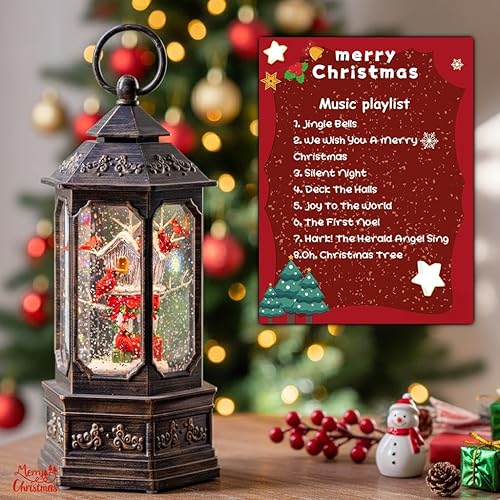 Miniatura 94 de Linterna de globo de nieve de Navidad de 10 pulgadas con cardenal, globos de nieve brillantes iluminados con música y temporizador, decoraciones