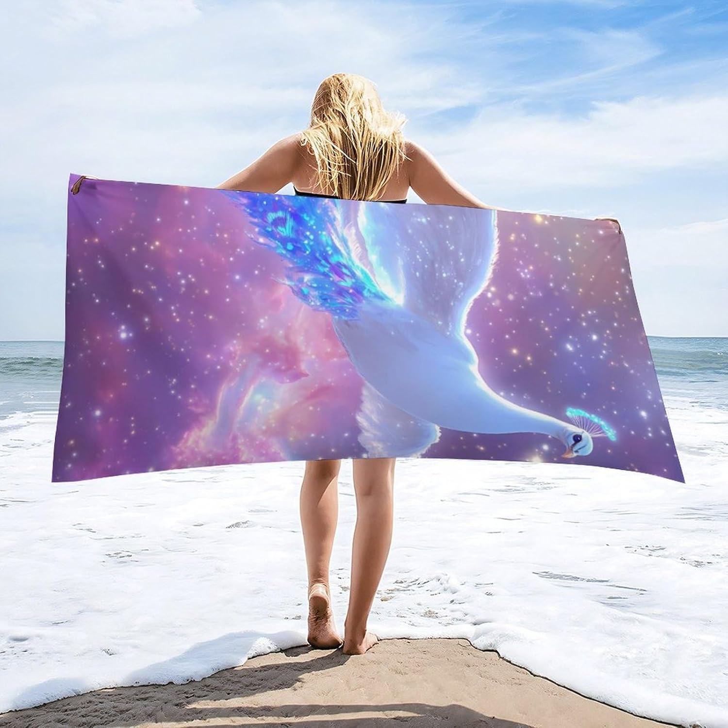 White Flying Peacock Beach Towels Oversized Jumbo Large Yoga Bath Towel for Pool Yoga Swim Body 160x80cm