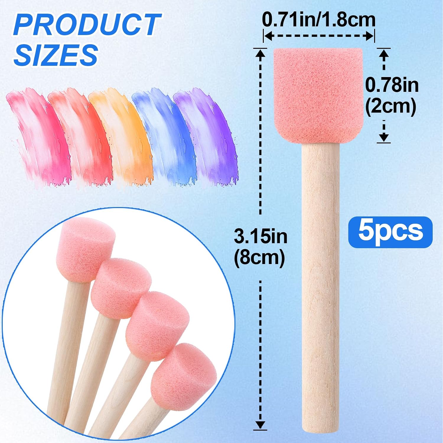 SmallCat 5 PCS Foam Paint Brushes, 0.71 Inch Foam Sponge Brushes for Varnishes, Reusable Sponge Brushes with Wood Handles for Painting, Staining, and DIY Crafts - Pink