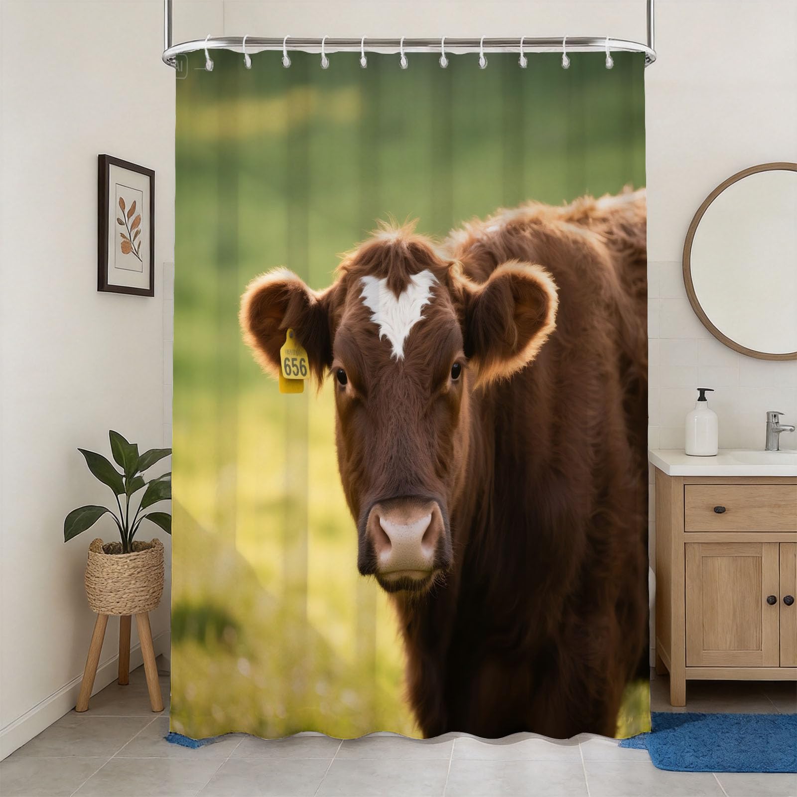 Hongduo 3D Cow Shower Curtain for Stalls Bathtubs Cute Animals Bathroom Decor Shower Curtain Set Polyester Fabric Waterproof 180x180cm/71X71 Inch with Hooks
