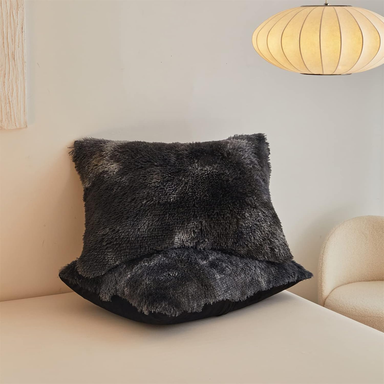 Shaggy Plush Duvet Cover Set Super Soft Fluffy Faux Fur Comforter Cover Set Luxury Fuzzy Bedding Set 3 Piece(1Duvet Cover+2Pillowcases) with Zipper Clusure(Black Ombre,Queen Size) - Image 6