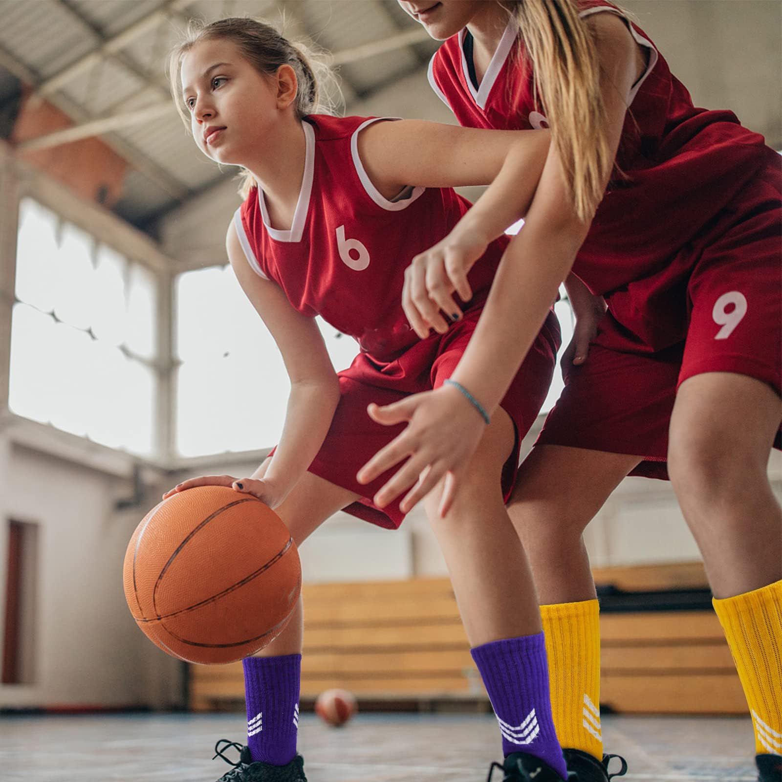 HYCLES 6 par dziecięcych skarpet do koszykówki, skarpety sportowe, bawełna, oddychające skarpety do biegania dla chłopców i dziewczynek, skarpety do piłki nożnej, rugby, tenisa, 6-16 lat