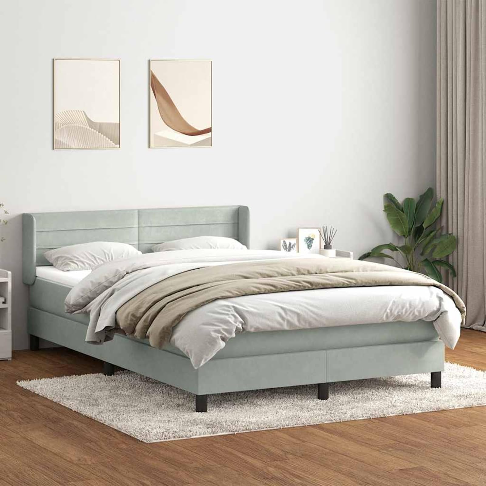 ATOMSTACK MAKER Letto a molle, 160 x 220 cm, con materasso a molle insacchettate, testiera in velluto regolabile in altezza (grigio chiaro), coprimaterasso traspirante e rete a doghe, comodo, di