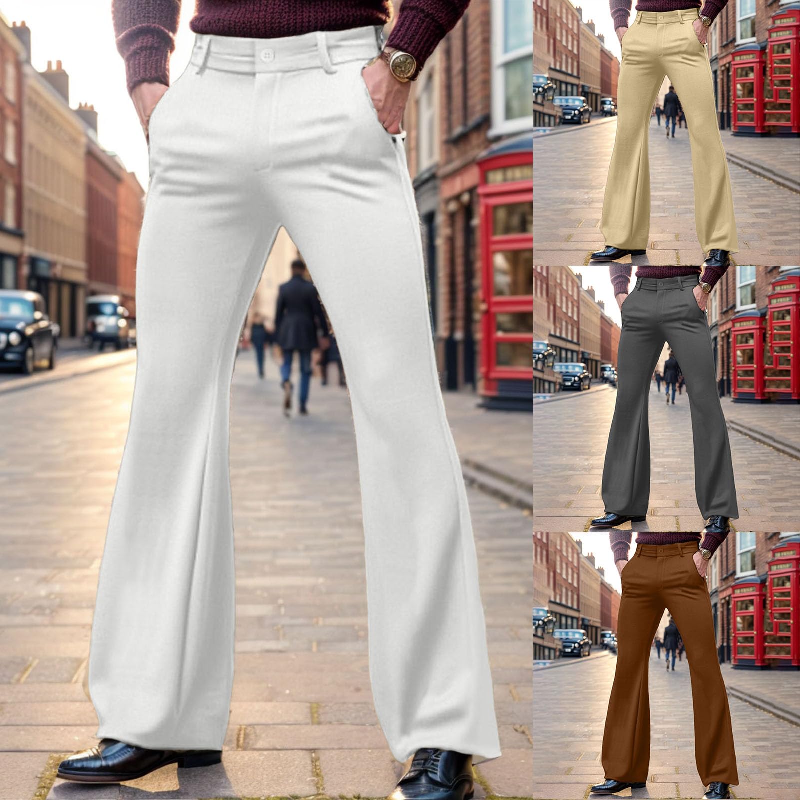 Pantalones de traje para hombre acampanados de negocios, retro, pantalones de baile, clásicos, discoteca, ajustados, elegantes, monocromáticos