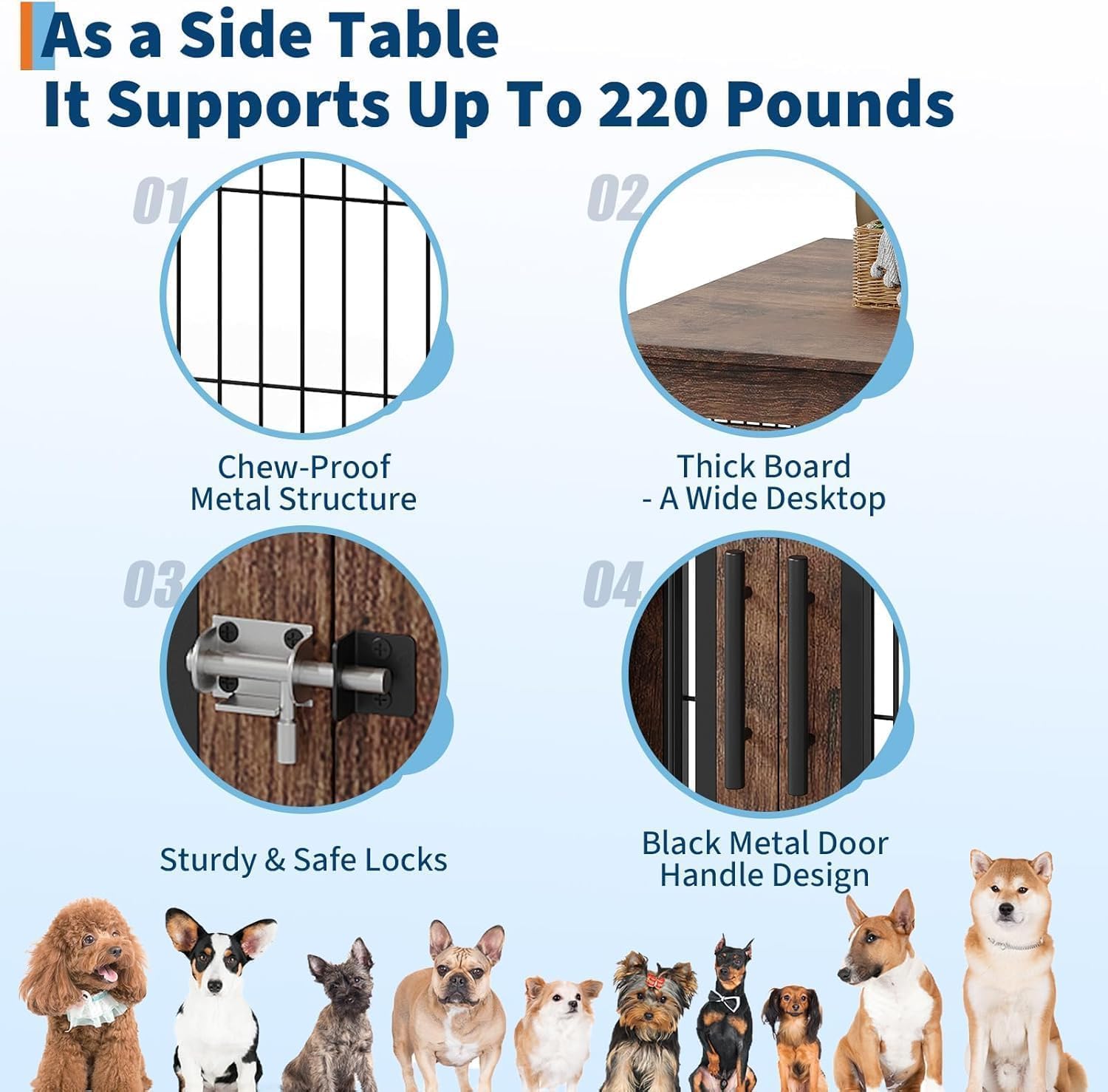Medium Dog Crate Furniture Dual-Door, Wooden Dog Cage for Indoor Use, Dog Kennel for Small Medium Dogs, Chew-Resistant Dog Crates, As End Table, 31.5" w*23.6" d*26" h, Rustic Brown