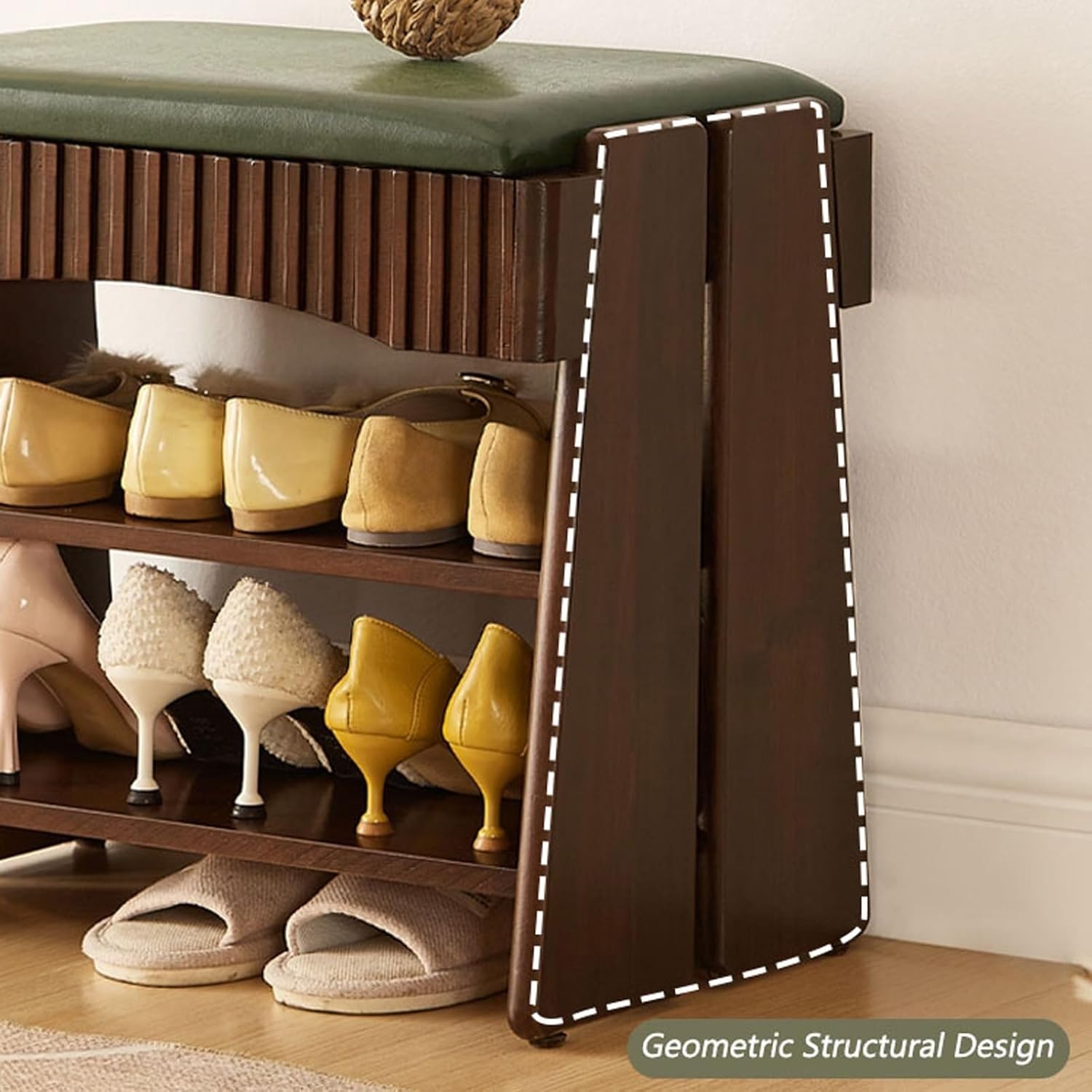 Entryway Shoe Rack Organizer with Upholstered Bench, 3-Tier Wooden Shoe Storage with Padded Seat for Bathroom and Front Door