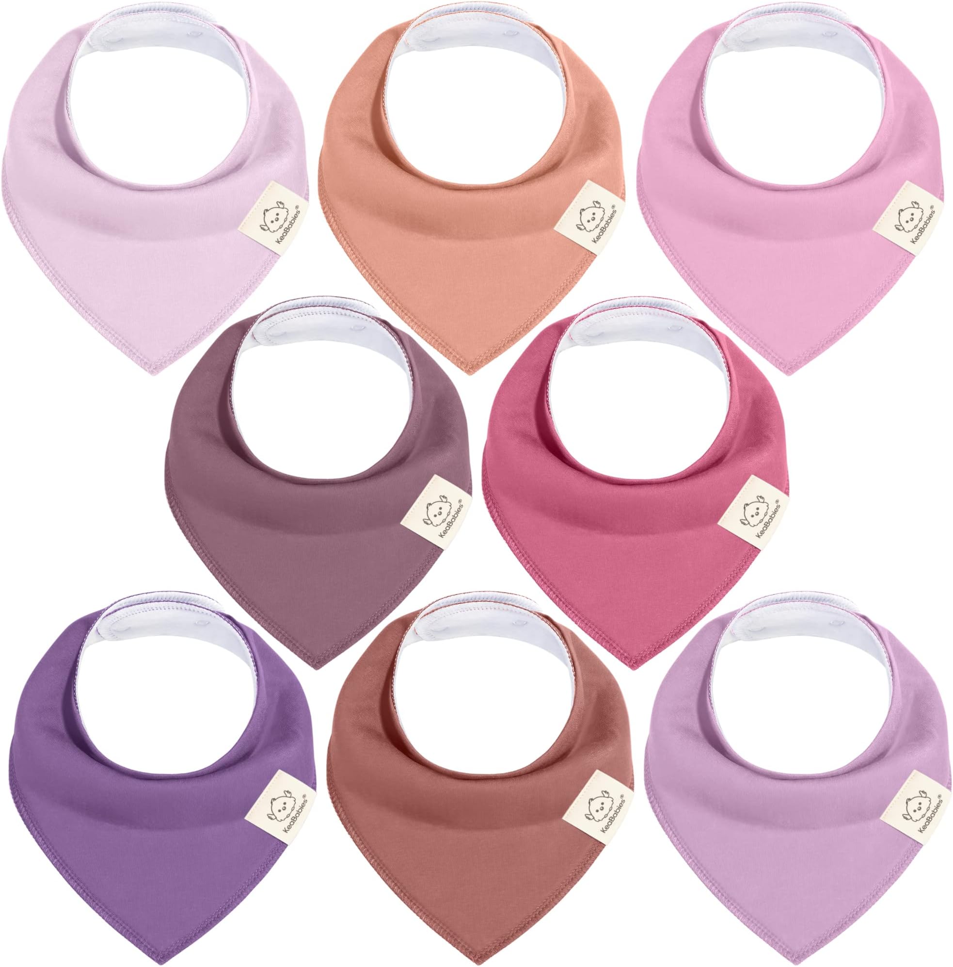 KeaBabies 8-Pack Organic Baby Bandana Bibs for Girls - Super Absorbent Triangle Baby Bibs for Drooling and Teething Infant, 100% Cotton Extra Soft for Newborn, Infant 0-36 Months (Lilac)