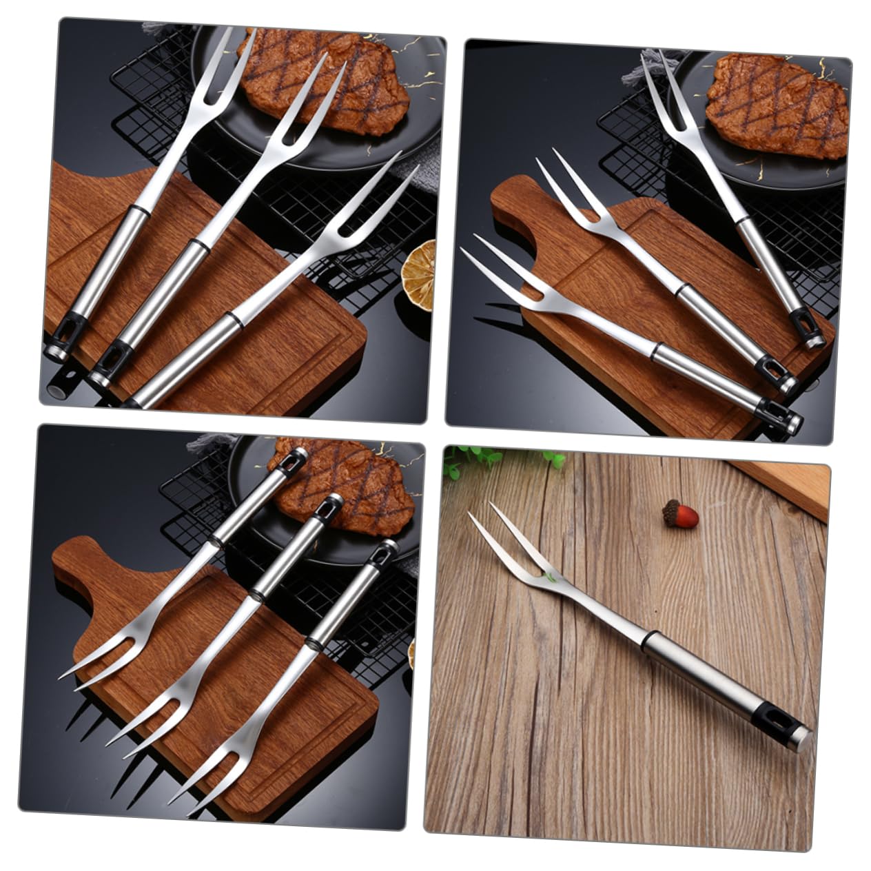 ifundom 4pcs Grill Fork Stainless Steel Bbq Utensils for Outdoor Cooking Camping and Hot Pot Serving Forks for Meat Chicken and Fish