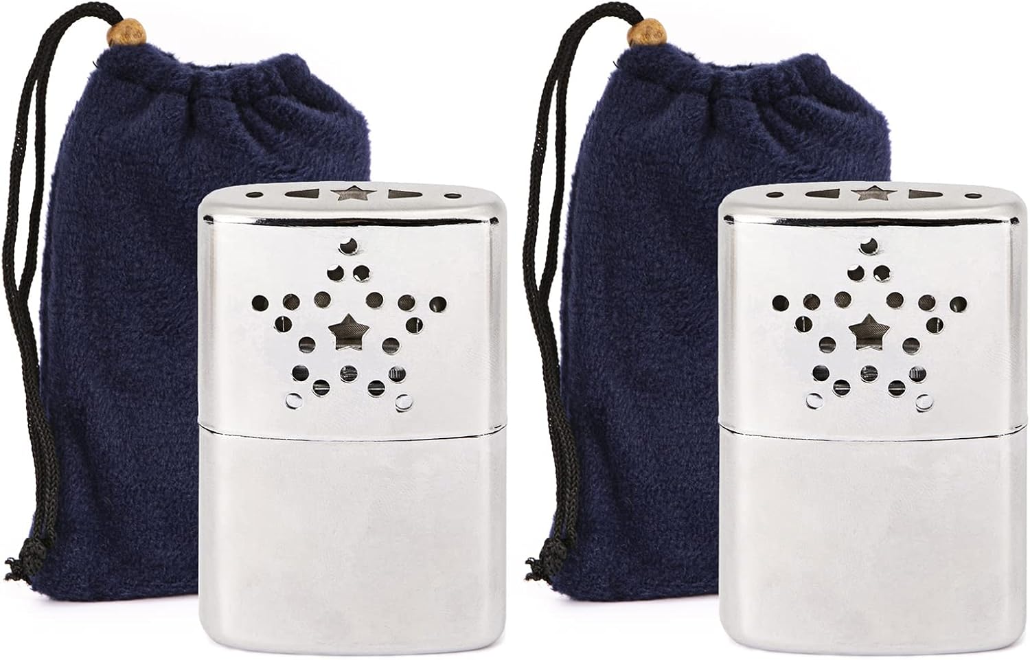2pcs Portable Metal Hand Warmer with Pouch for Fishing Camping Hiking