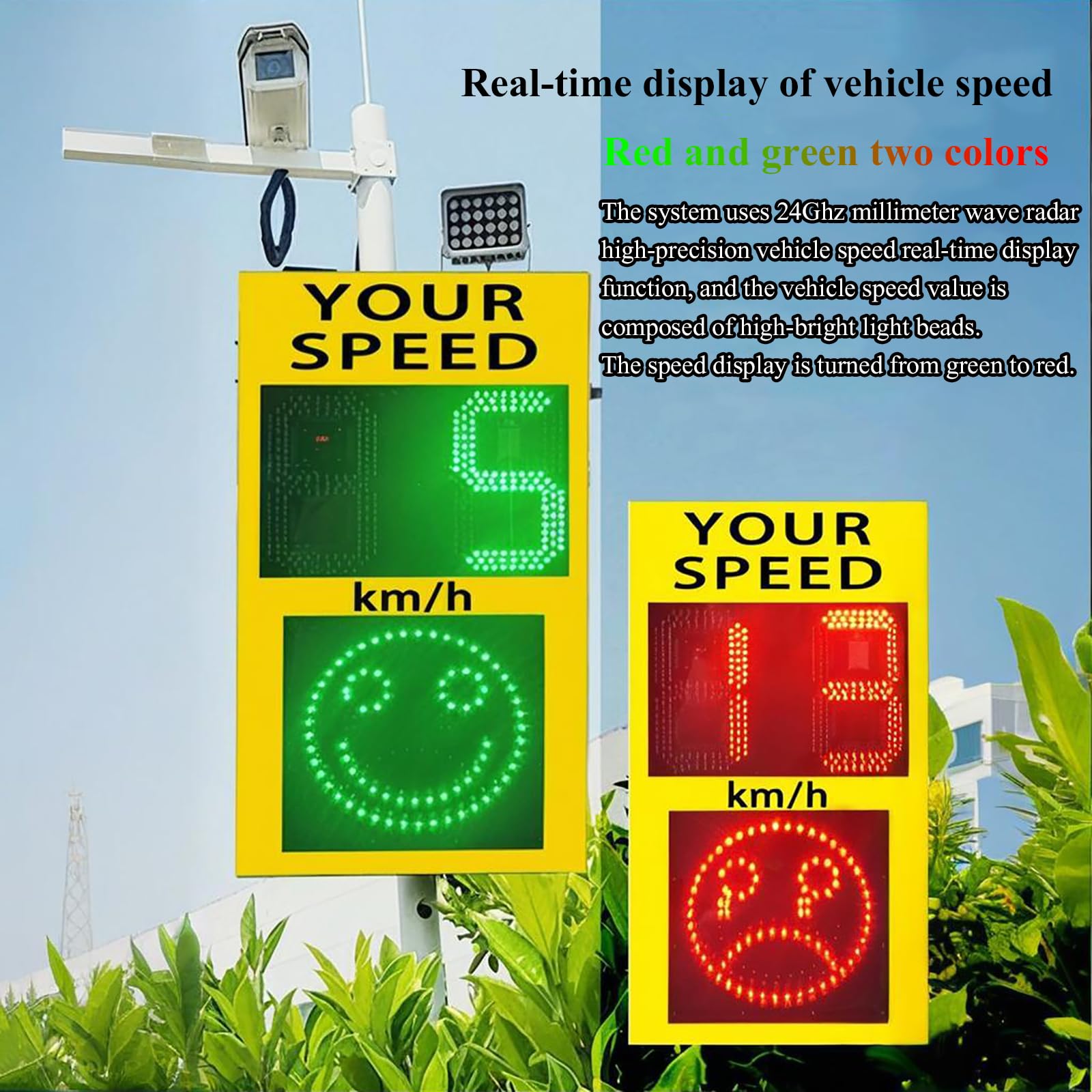 Señal de medición de velocidad de radar solar, instrumento de medición de velocidad sonriente, distancia visible de más de 500 metros, fácil instalación, reflejo de alto brillo, advertencia de