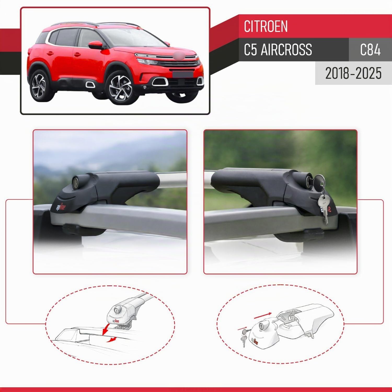 Compatible con Citroen C5 Aircross 2018-2024 Barras de techo ACE-1 Portaequipajes Barras Transversales GRIS