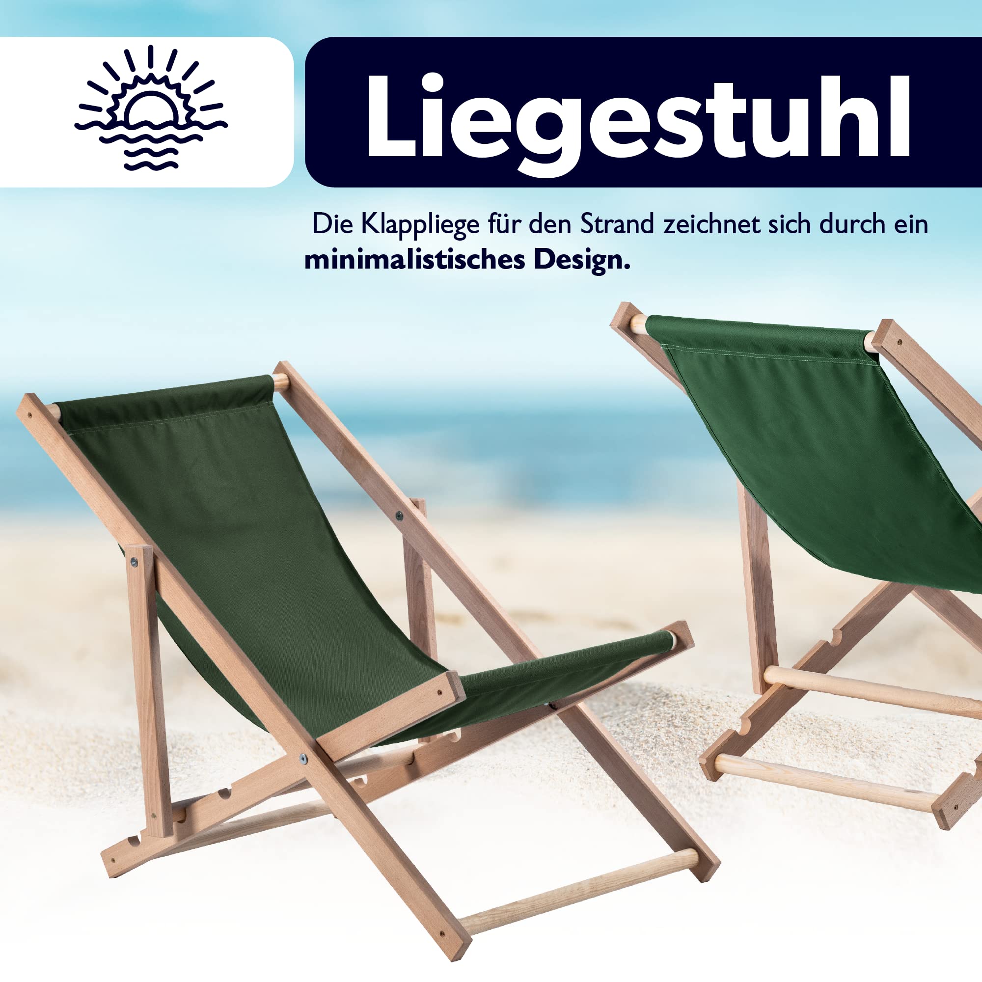 KADAX Liegestuhl, Strandstuhl aus Holz, Sonnenliege bis 120kg, Liege aus Buchenholz, Holzklappstühle, Strandliege, Klappliege für Strand, Holz-Liegestuhl (Dunkelgrün)