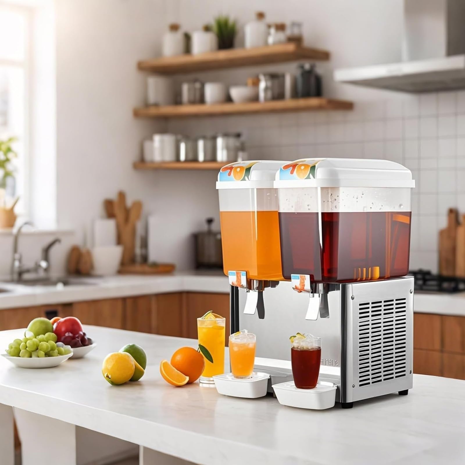 Dispensador de bebidas, dispensador de jugo refrigerado de acero inoxidable de 18 L para restaurantes, barras de jugo, uso doméstico, 280 W