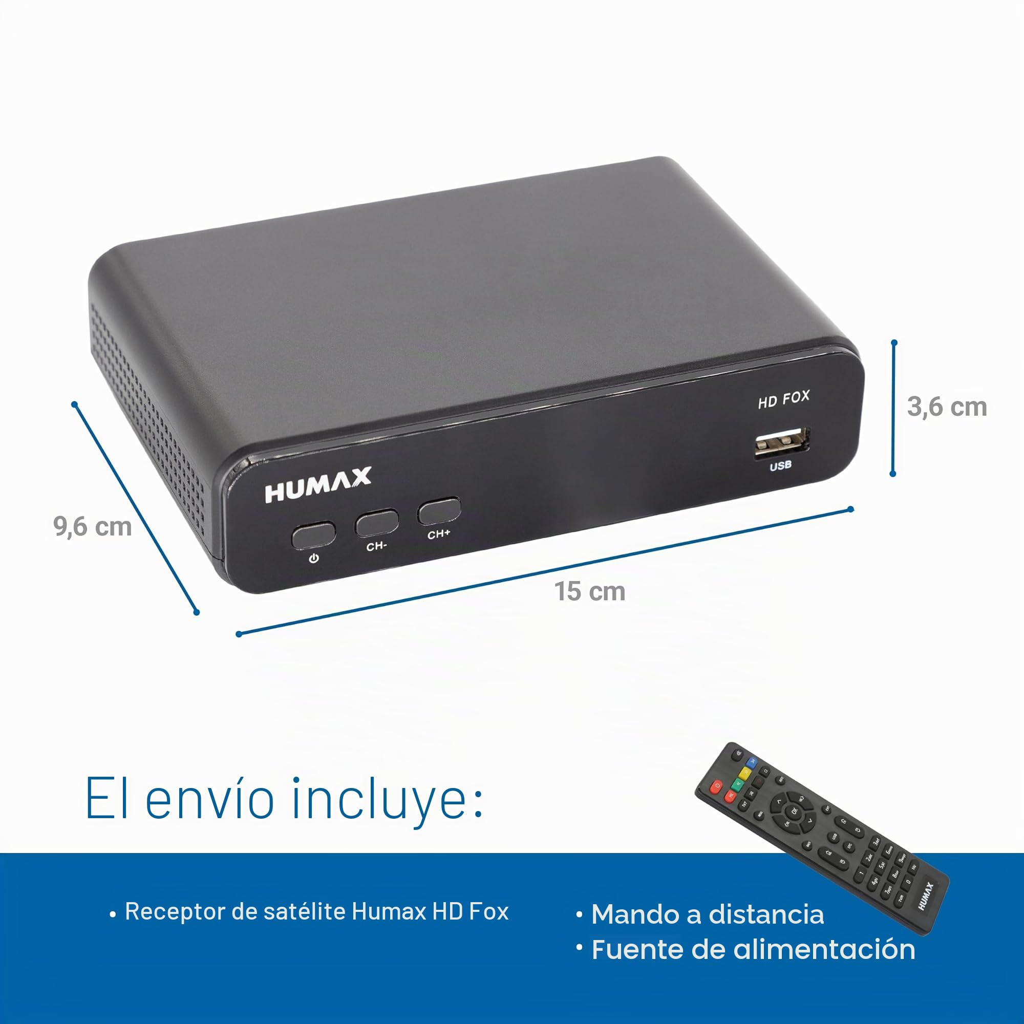 Humax Digital HD Fox Receptor de satélite digital HD 1080P Digital HDTV Sat-Receiver con fuente de alimentación de 12 V Camping - Astra preinstalado - HDMI, SCART, DVB-S/S2 PVR Ready