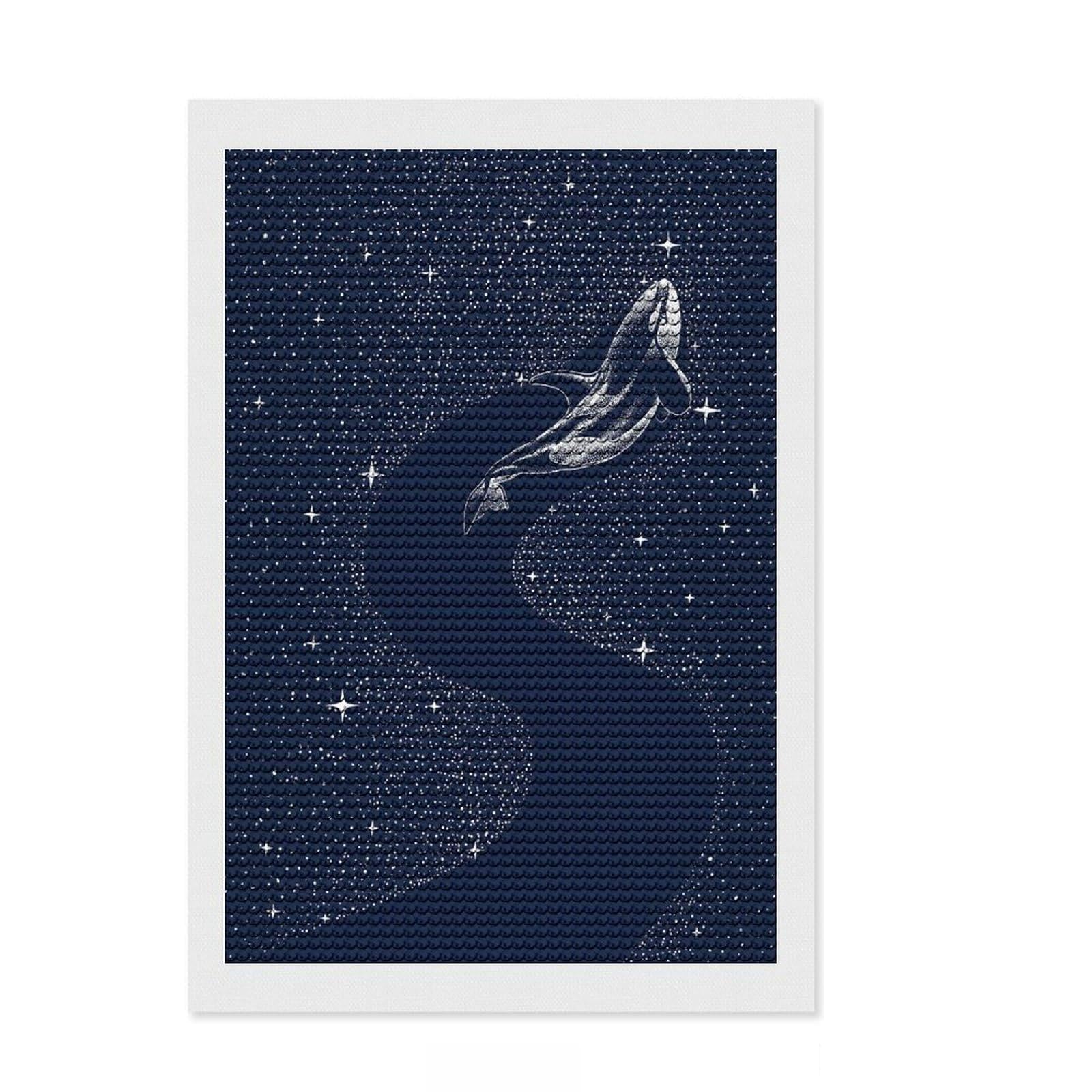 Junmoney Starry Orca Diamond Art Canvas 8"x12", Neat Printed Canvas, Mindful Craft Activity, Cosy Home Accent, Festive Craft Gift