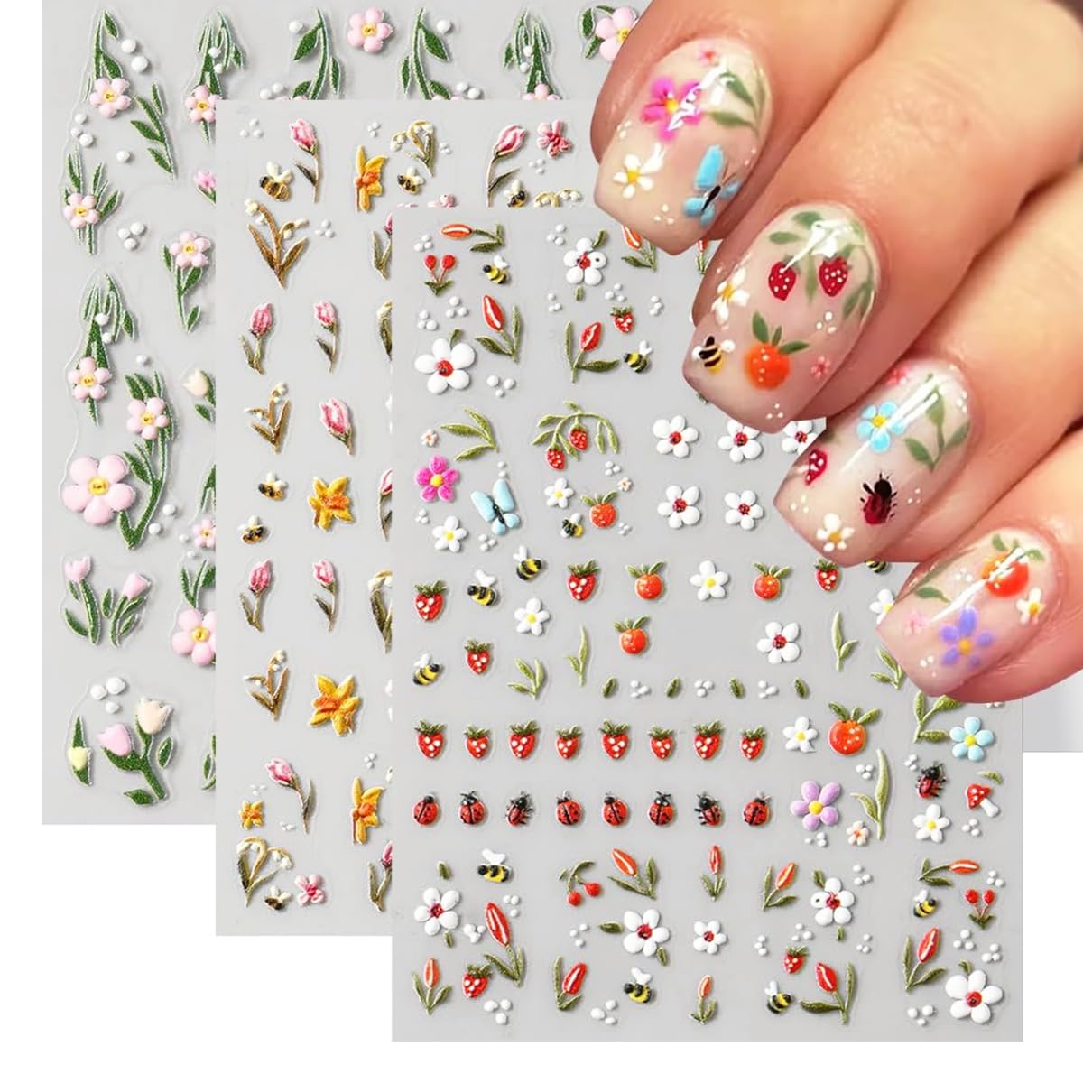 MAYCREATE® Floral Leaf Plant 5D Embossed Nail Stickers, Self Adhesive Cute Summer Nails Art Stickers for DIY, Party, Birthdays-picture-44