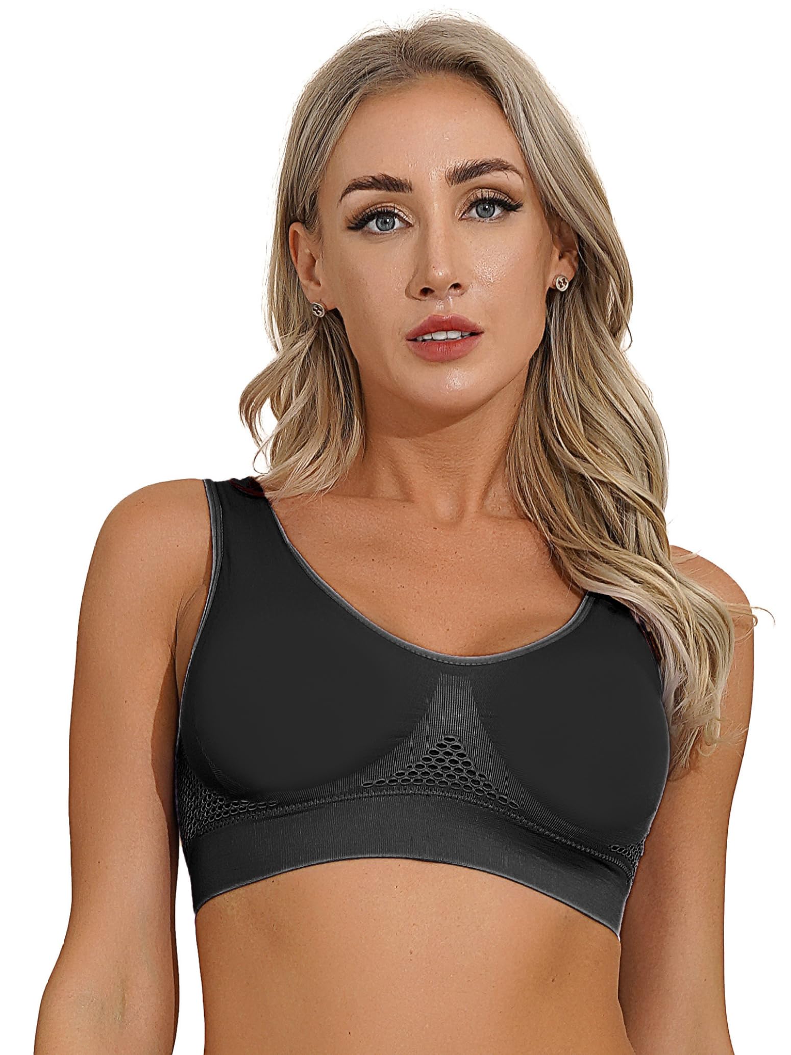 Womens Breathable Yoga Sports Bra Stretch Sleeveless Seamless Crop Top Bras Athletic Workout Tops Activewear
