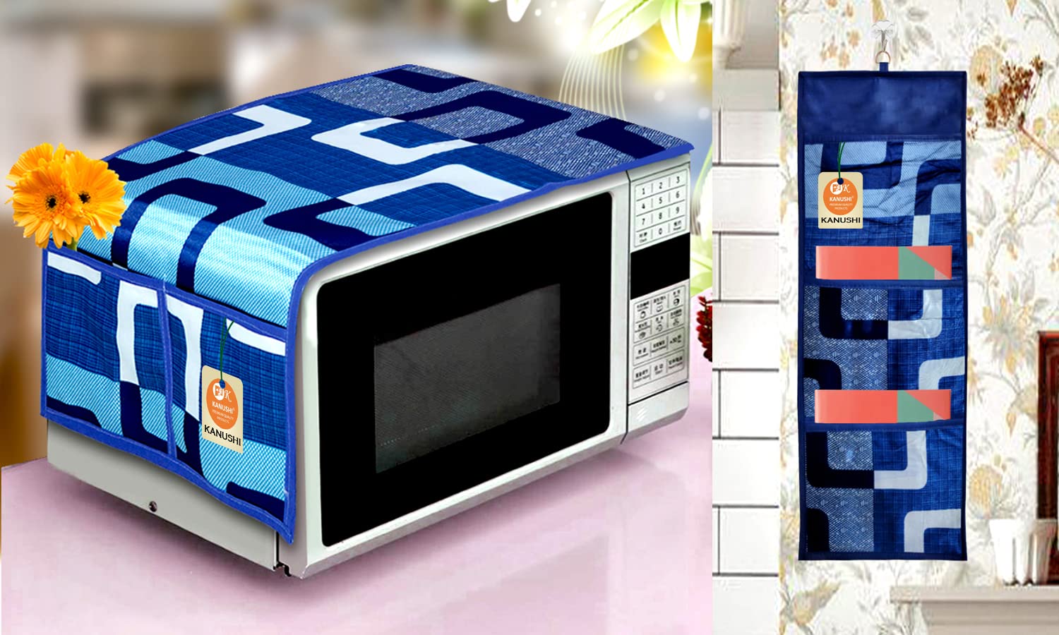 KANUSHI Industries® Wall Hanging Magazine/Organiser, Letter Holder, Pocket Organiser +1Pc Microwave/Oven Top Cover with 4 Utility Pockets (MGZ+Micro-Blue-Box)-image-12