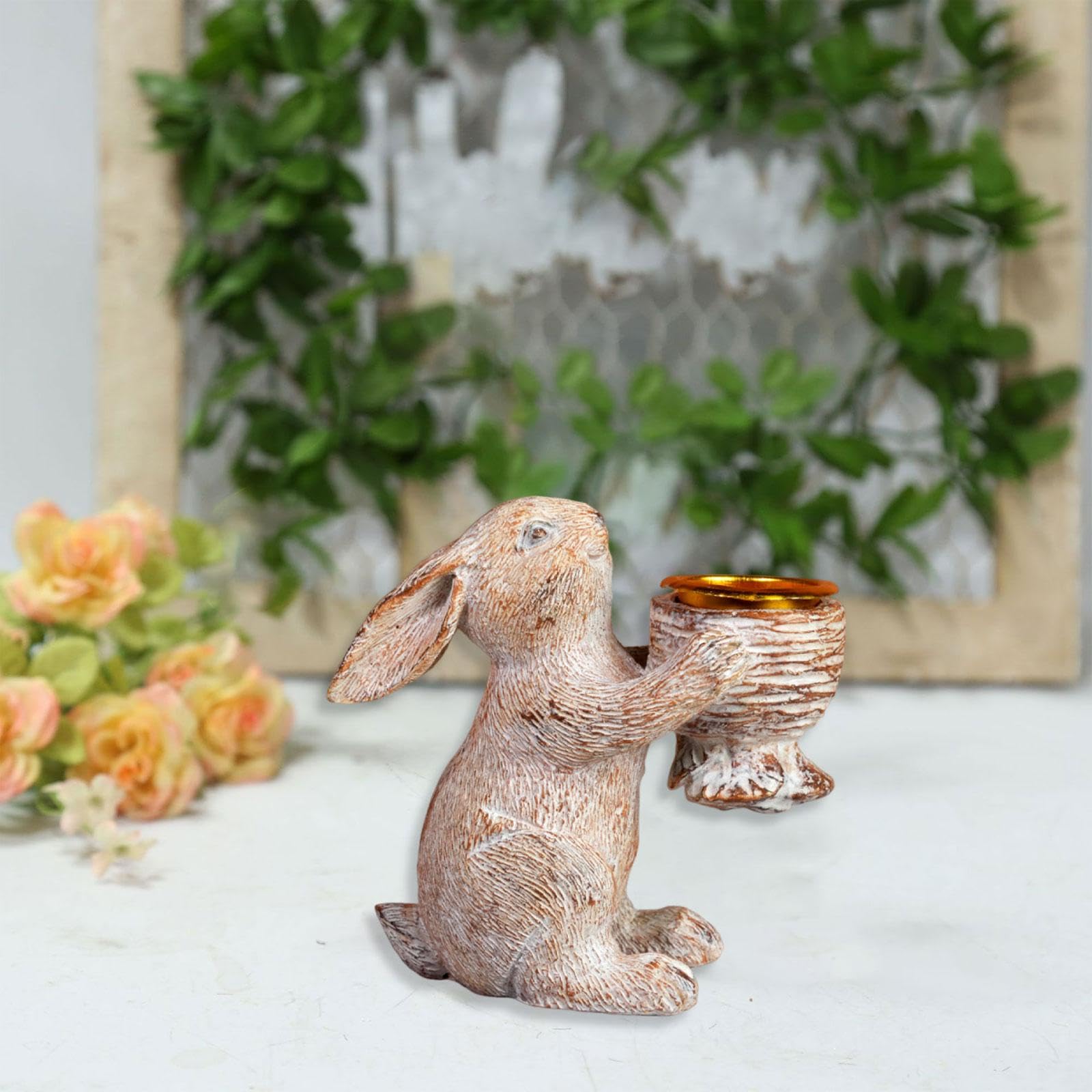Amazon.co.jp: Ysyqkn キャンドルホルダー うさぎ 樹脂 彫像