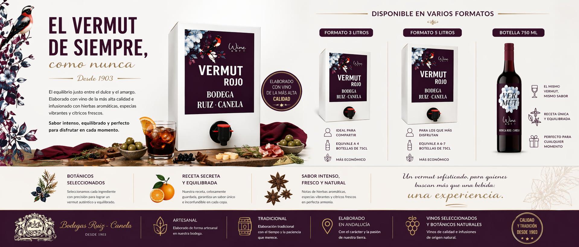 Vermouth Rojo Clásico Artesanal - Bodegas Ruiz Canela - Bag in Box 5l - Tradicional de bodega - Vermouth Premium - Envio 24h.