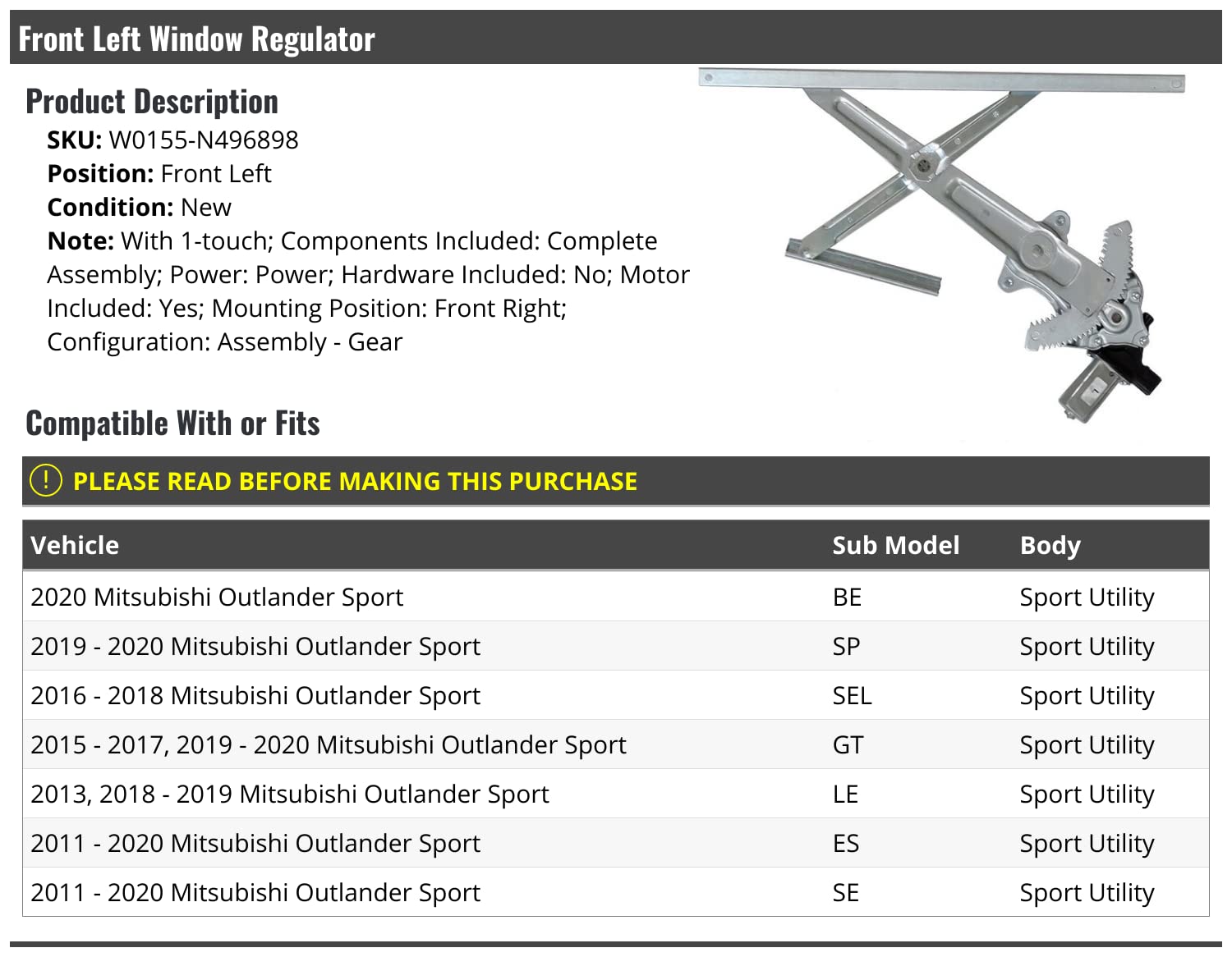 Amazon.com: Marketplace Auto Parts Front Left Driver Side Power