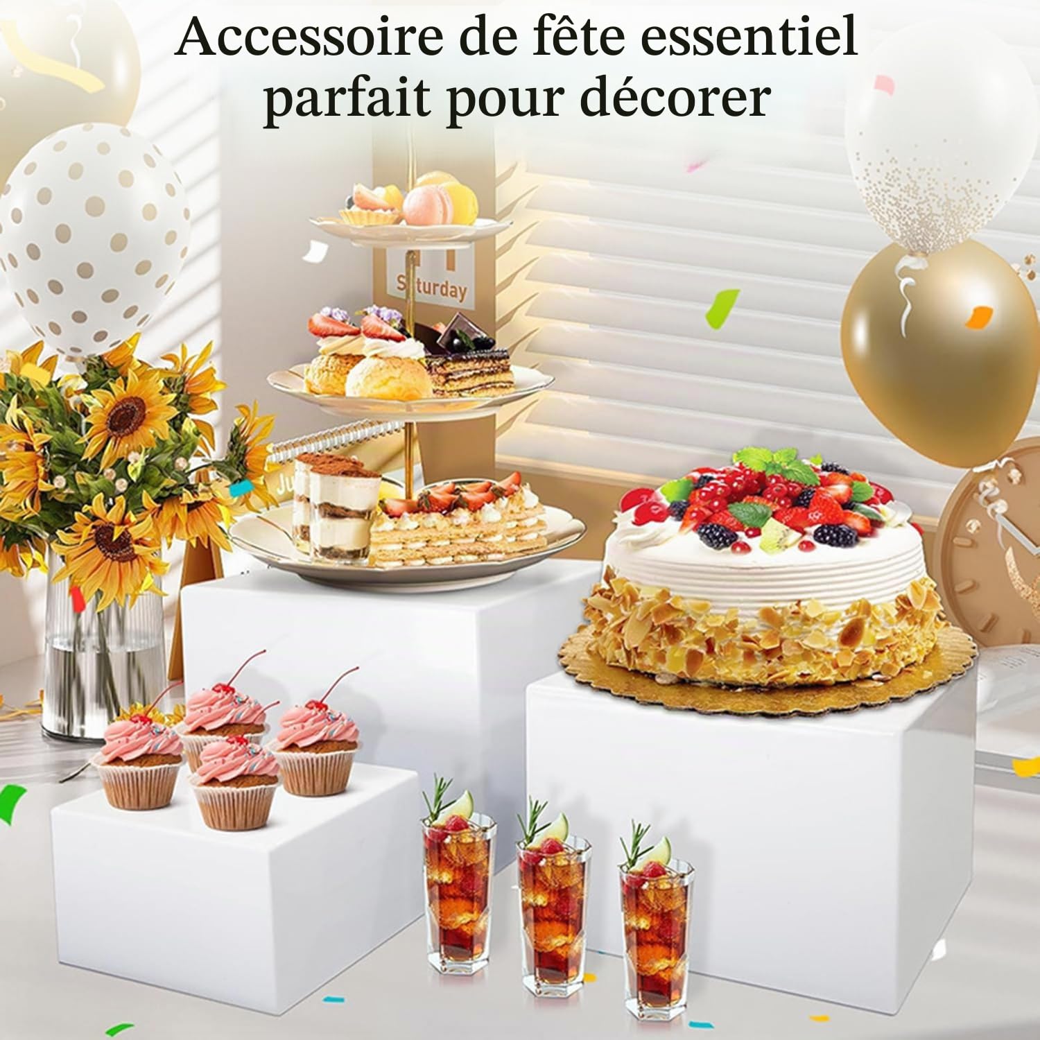 8 Pièces Presentoir Buffet Avec Mini Panneaux De Table,Cube En Acrylique Blanc Avec Fond Creux,8 Tailles Différentes En Acrylique Pour Décoration Fête,Pour Desserts/Bijoux Décoration De Fête(Cube-8)