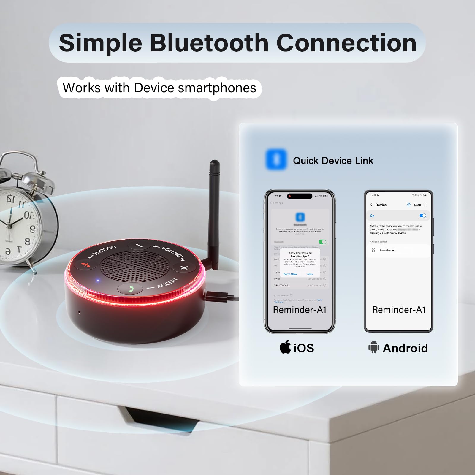 Altoparlante per telefono / amplificatore audio con suoneria esterna per telefono cellulare e lampeggiatore, altoparlante suoneria per anziani, non udenti, avvisi visivi e acustici, non