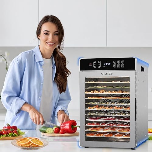 Miniatura 8 de Máquina deshidratadora de alimentos para carne seca de 11 pies cuadrados, deshidratador de acero inoxidable de 1000 W con temporizador de 24 horas,