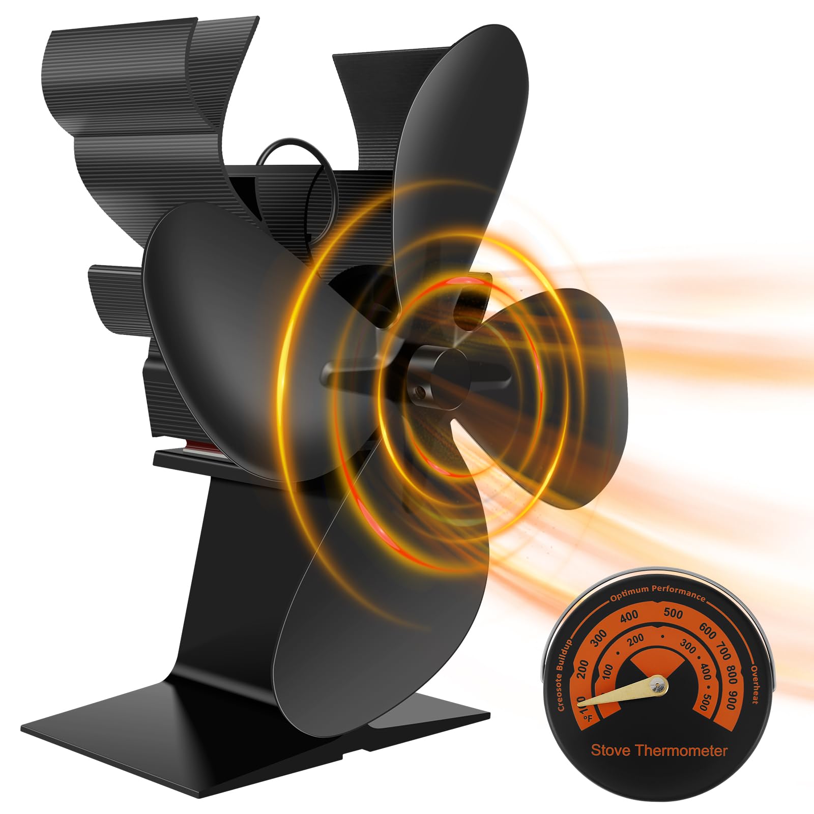 Buy Wood Stove Fan with Thermometer log burner fan 4 Blades Heat