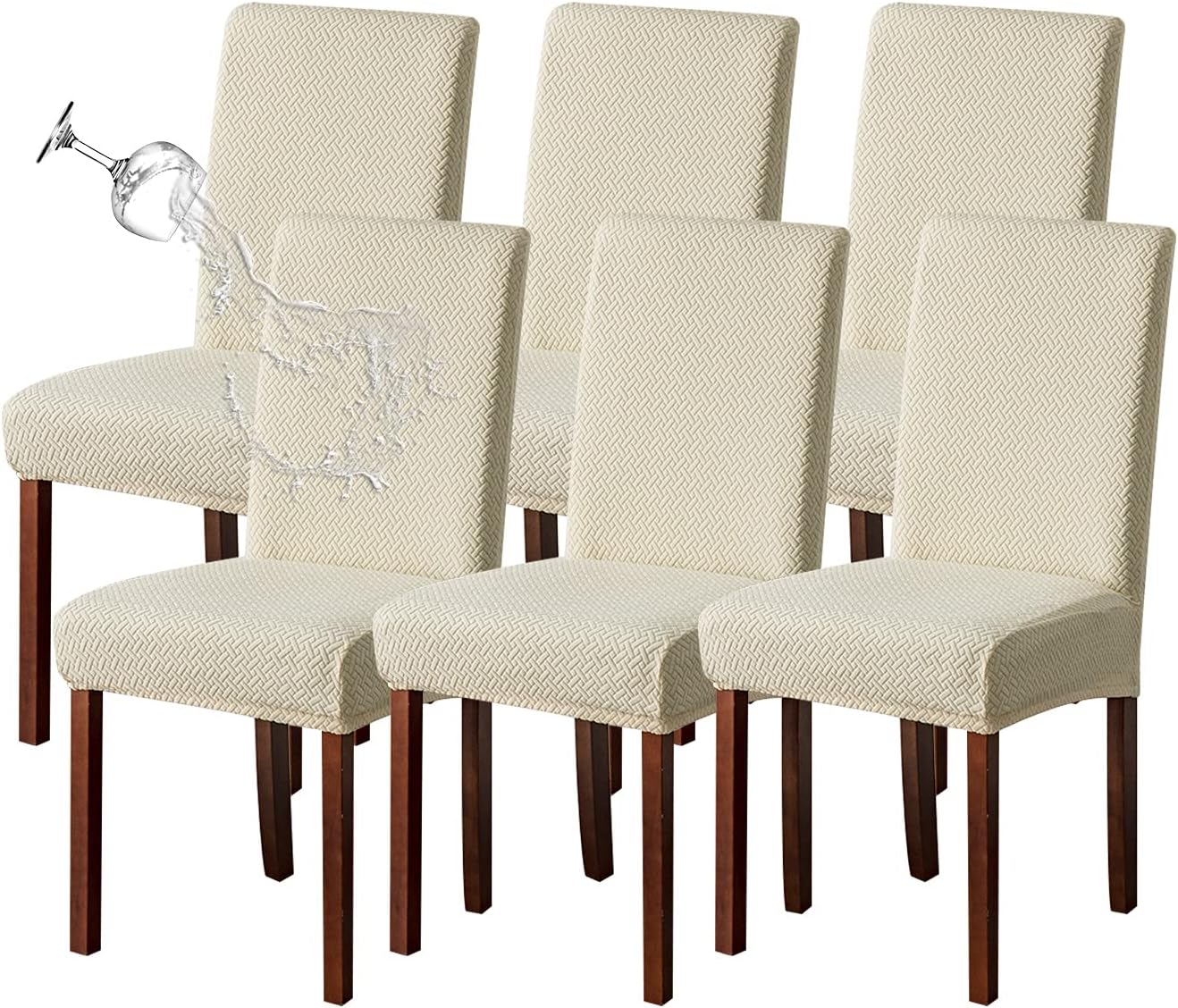 Genina Waterproof Chair Covers for Dining Room 6 Pack Kitchen Chair Covers Parson Dining Chair Slipcover,Beige