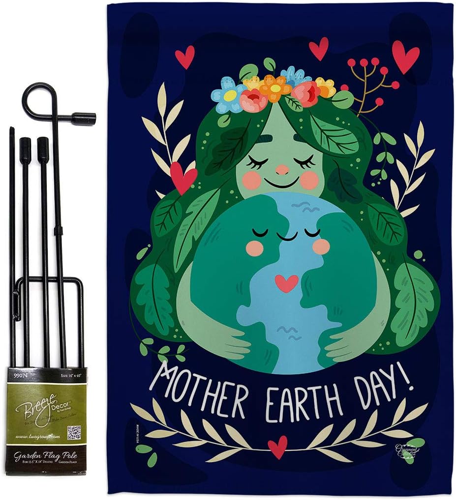 Our Mother Earth Garden Flag Set Wall Holder Sweet Life Peace Support Environmental Protection Small Decorative Gift Yard House Banner Made In USA 13 X 18.5