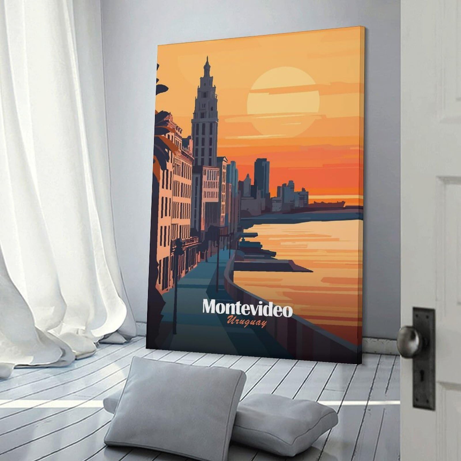 Junmoney Montevideo Sunset Cityscape Canvas Wall Decor, 24x36inch(60x90cm), for Gallery Wall Decor And Room Displays, Wall Decor Suited to Curated Displays