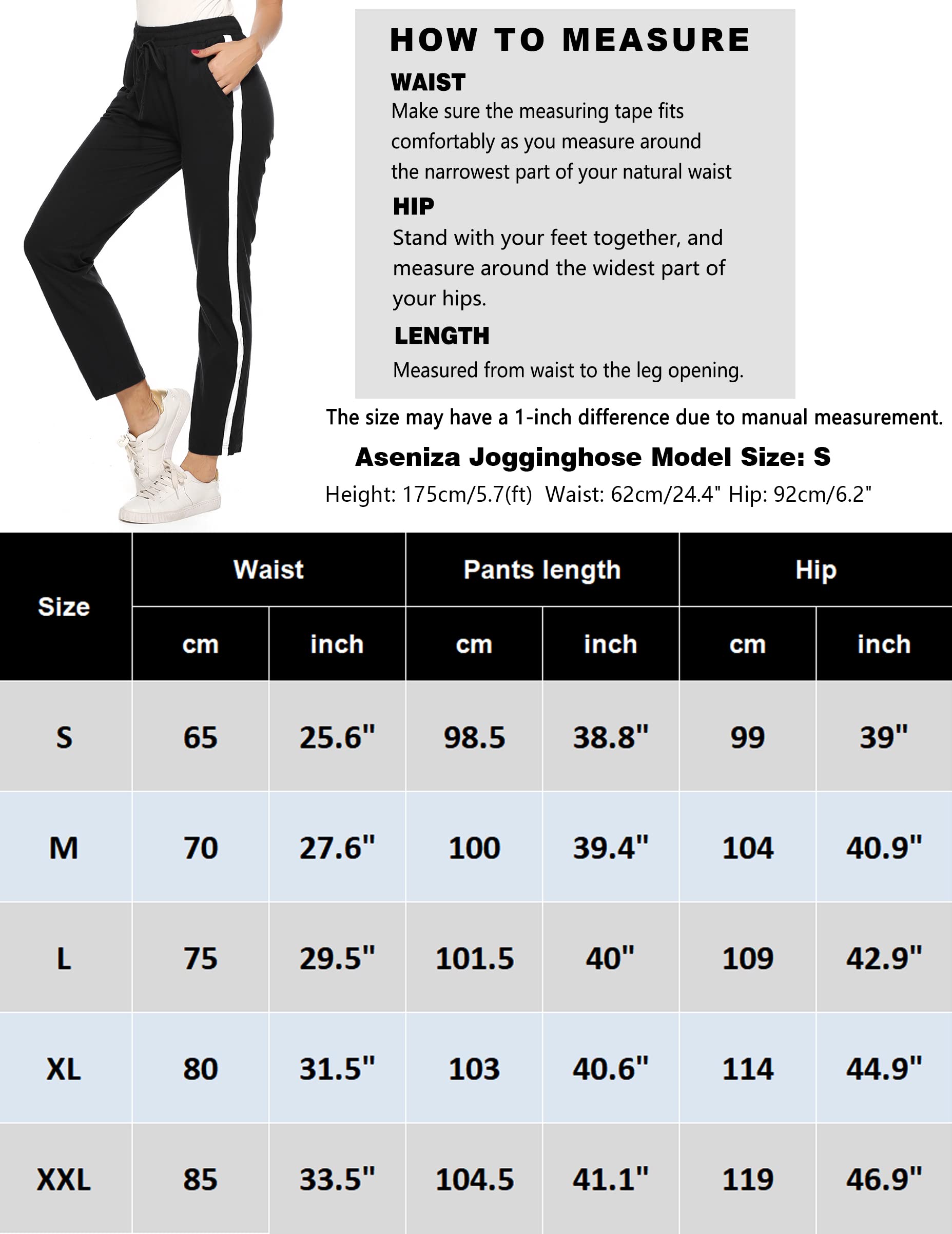 Aseniza Pantalón de Chándal Mujer 100% Algodón para Verano Con Bolsillo, Largos para Gimnasio Deportes Correr Jogging