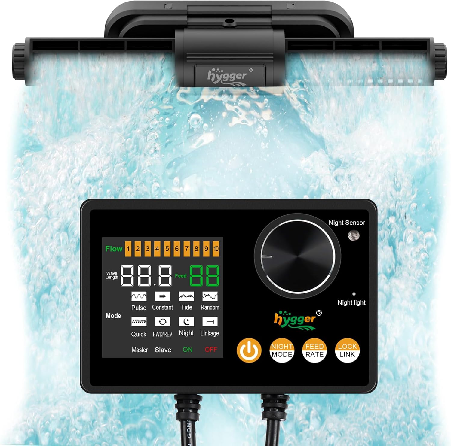hygger Intelligent Wave Maker for Aquarium, Saltwater Freshwater Circulation Pump Adjustable 6 Waves/Night/Feed/Wireless Connection Mode, Magnetic Holder Display Controller Memory Function (50W)