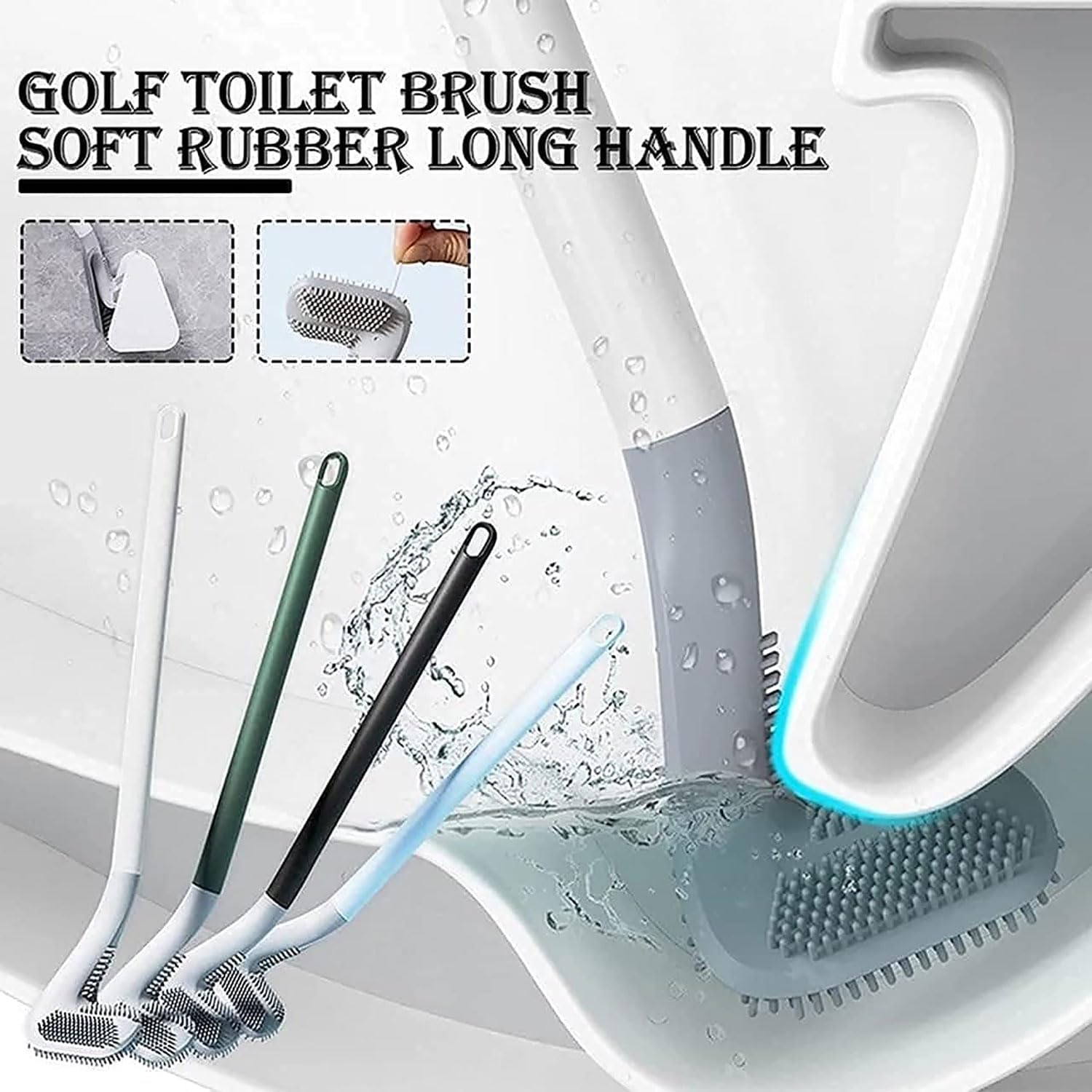 NOMAZO Olive Silicone Toilet Brush with Slim Long Handle | 360° Deep Cleaning Golf Shape Brush Head | No-Slip Grip Toilet Cleaner with Wall Hook for Bathroom 2