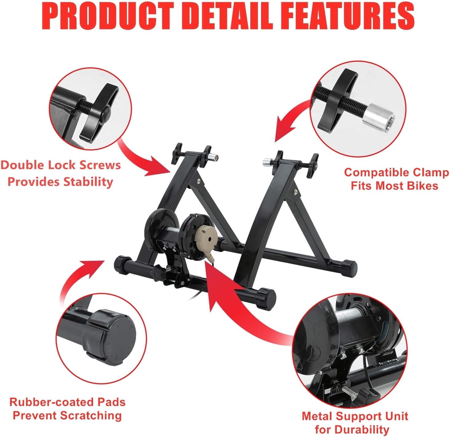 WALMANN Bike Trainer Stand for Indoor Exercise Magnetic Resistance Trainer Stand 6 Variable Speed Levels with Front Wheel Riser Block and Quick Release Stationary Bike Stand for 26"-28" Wheel