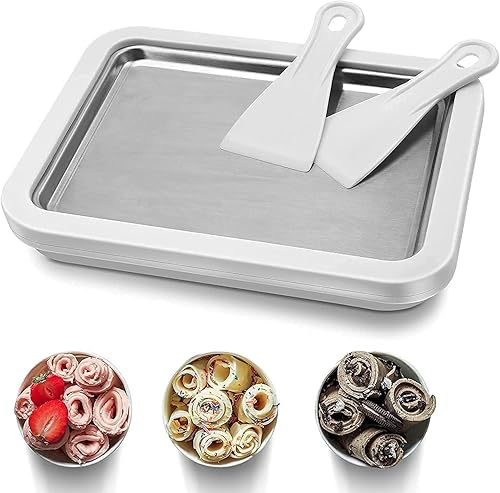 Máquina para hacer helados con rodillos, acero inoxidable, tamaño grande familiar, de 10 x 8 pulgadas, máquina de servir suave para helado casero,