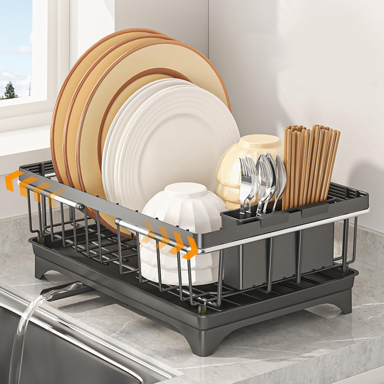 Escurreplatos expandible para fregadero, escurridor rápido para platos, cuencos, frutas, verduras, cubiertos, ideal para ahorrar espacio para apartamentos y casas pequeñas