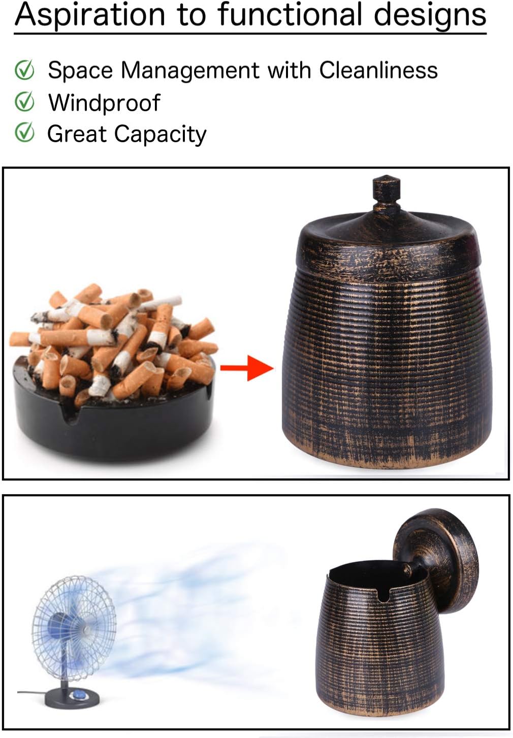 60% оƒƒ Dіѕсоunt LOTUS LIFE Ashterior Ashtray with lid for cigarettes windproof stainless steel outdoor indoor Copper Brown (Medium)