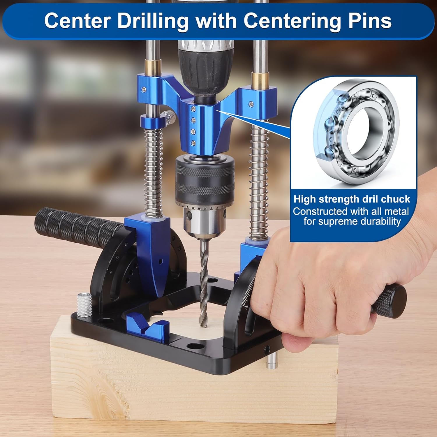 Portable Drill Guide, Adjustable 0°to 60°Multi Angle Drill Guide for Straight Holes, Drill Press Adapter for Hand Drill, with 1/2" Chuck, Key, Guide Rod Precision Drilling Jig (blue)