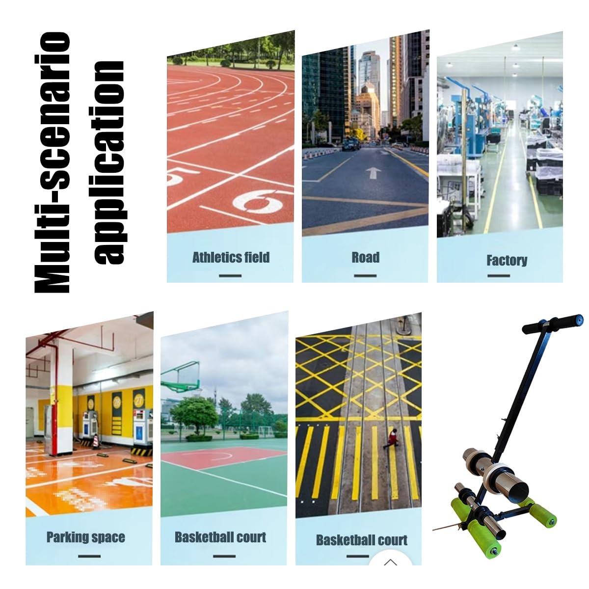 Aplicador manual de cinta de suelo, máquinas de rayas de línea de campo, aplicador de marcado de carril, herramienta de marcado de suelo de empuje manual, puede dibujar círculos de cancha de