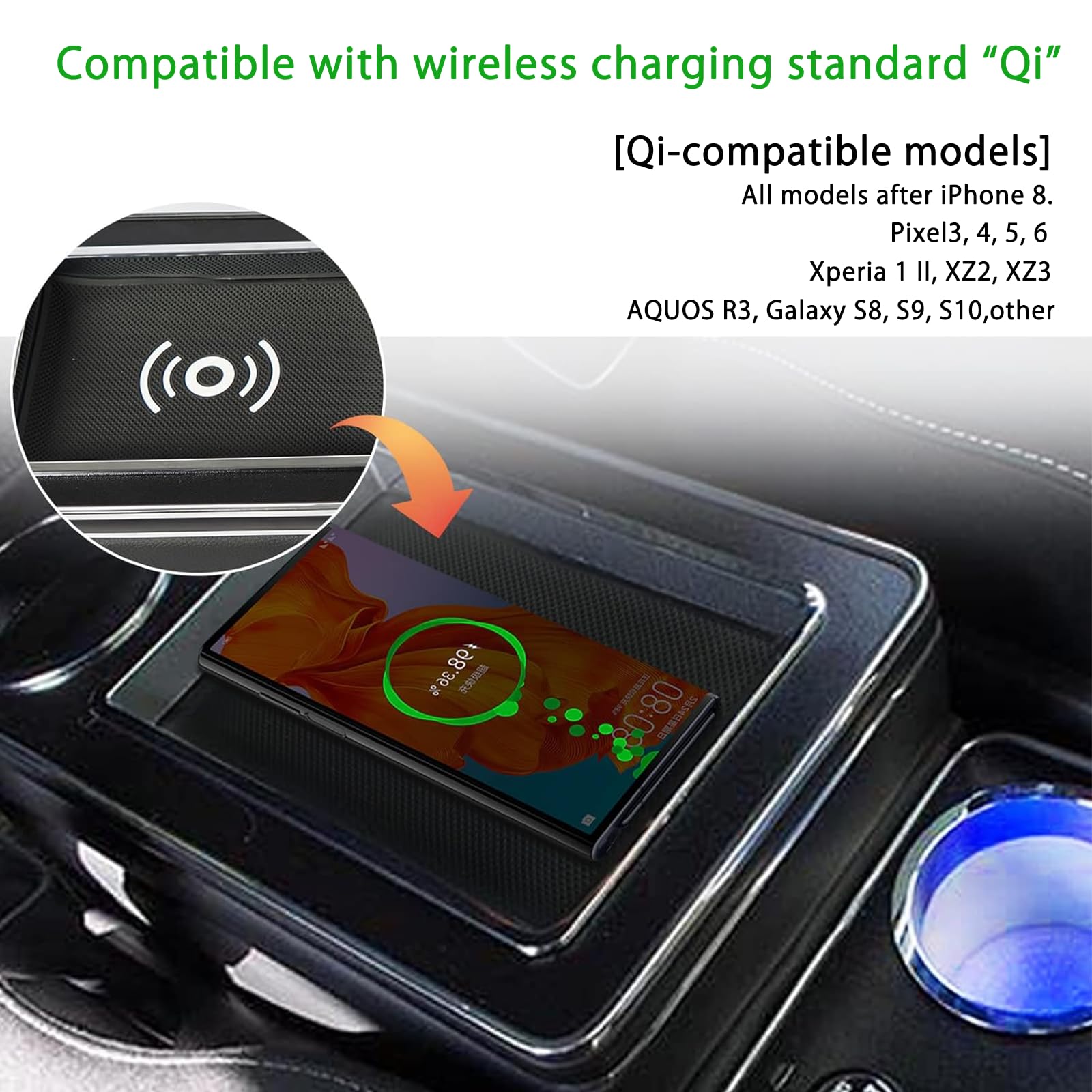 Upgrade Mittelkonsole mit Ablagen Staufach Kompatibel mit VW T4 T5 T6 T6.1 T7 Alle Modelle ab 2003-2019, Schwarz Leder Zubehör mit Kabellosem Induktivem Laden, USB- und LED-Leuchten