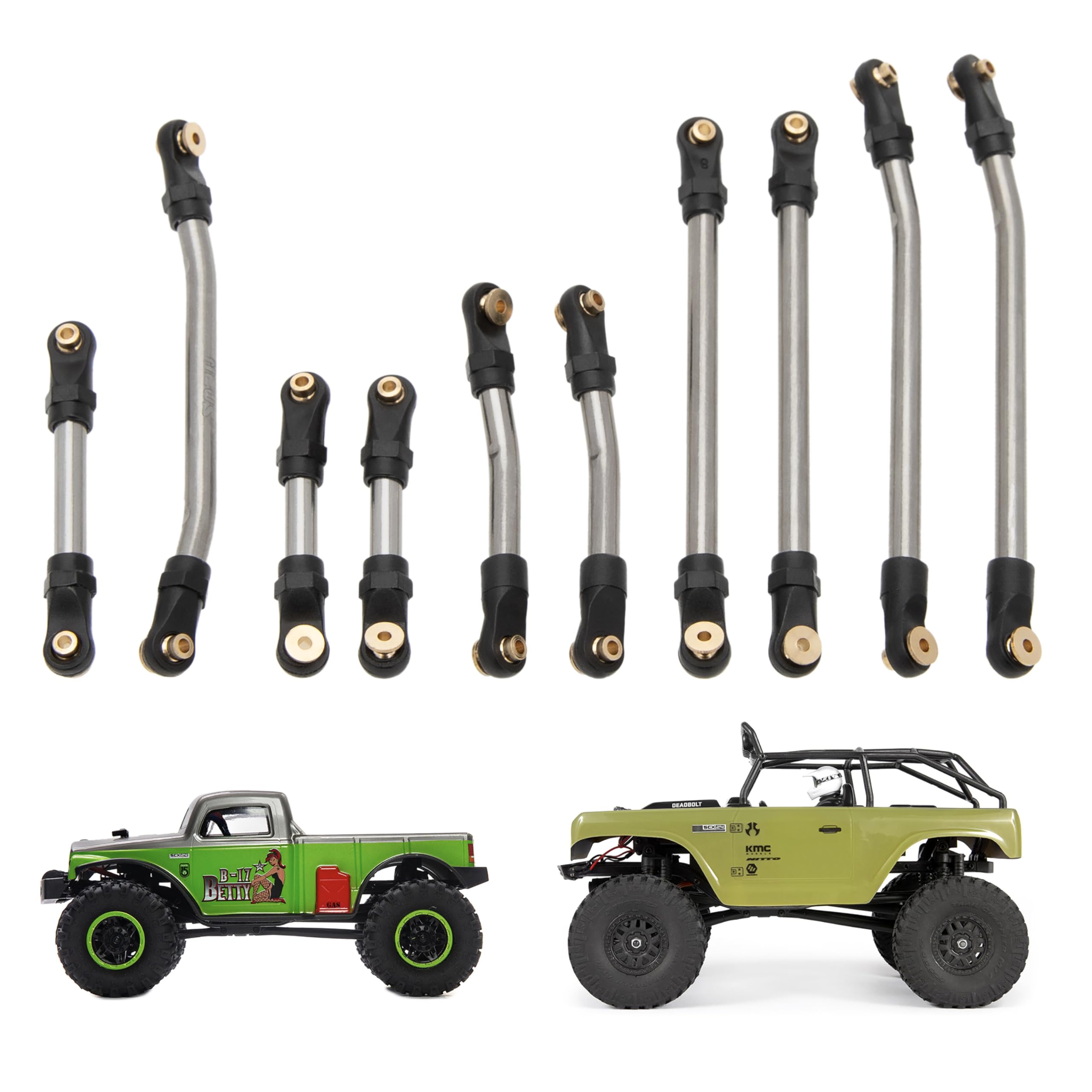 MEUS Racing 10pcs Metal High Clearance Chassis Links & Steering Links Set for 1/24 SCX24 Deadbolt Betty (Titanium Alloy)