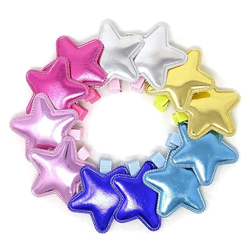 Honbay Pinzas para el pelo de estrella de cuero sintético brillante, horquillas adorables, accesorios para el cabello, 12 unidades