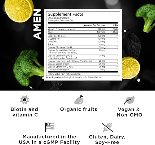 Miniatura 2 de Amen Suplemento constructor de colágeno vegano a base de plantas  Alimentos integrales orgánicos, luteína, vitamina C, biotina, lisina, prolina