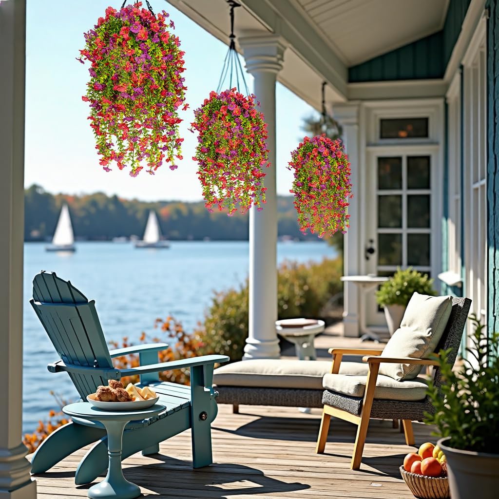 Artificial Fake Hanging Flowers Plants for Outdoors Spring Summer Decoration,6 PCS Faux Flowers Plants Silk UV Resistant Realistic for Outside Planter Garden Porch Patio Balcony Home（Purple Fuchsia）